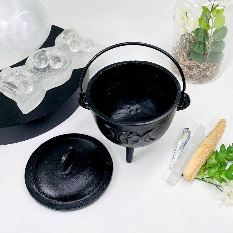 Crystal Cauldron with Triple Moon Accent Halloween Decor