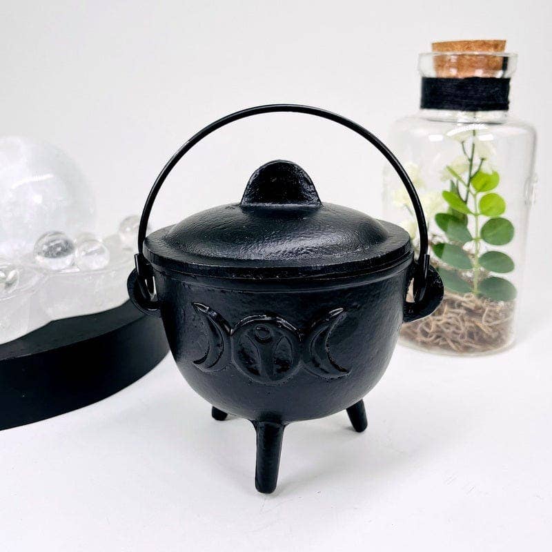 Crystal Cauldron with Triple Moon Accent Halloween Decor