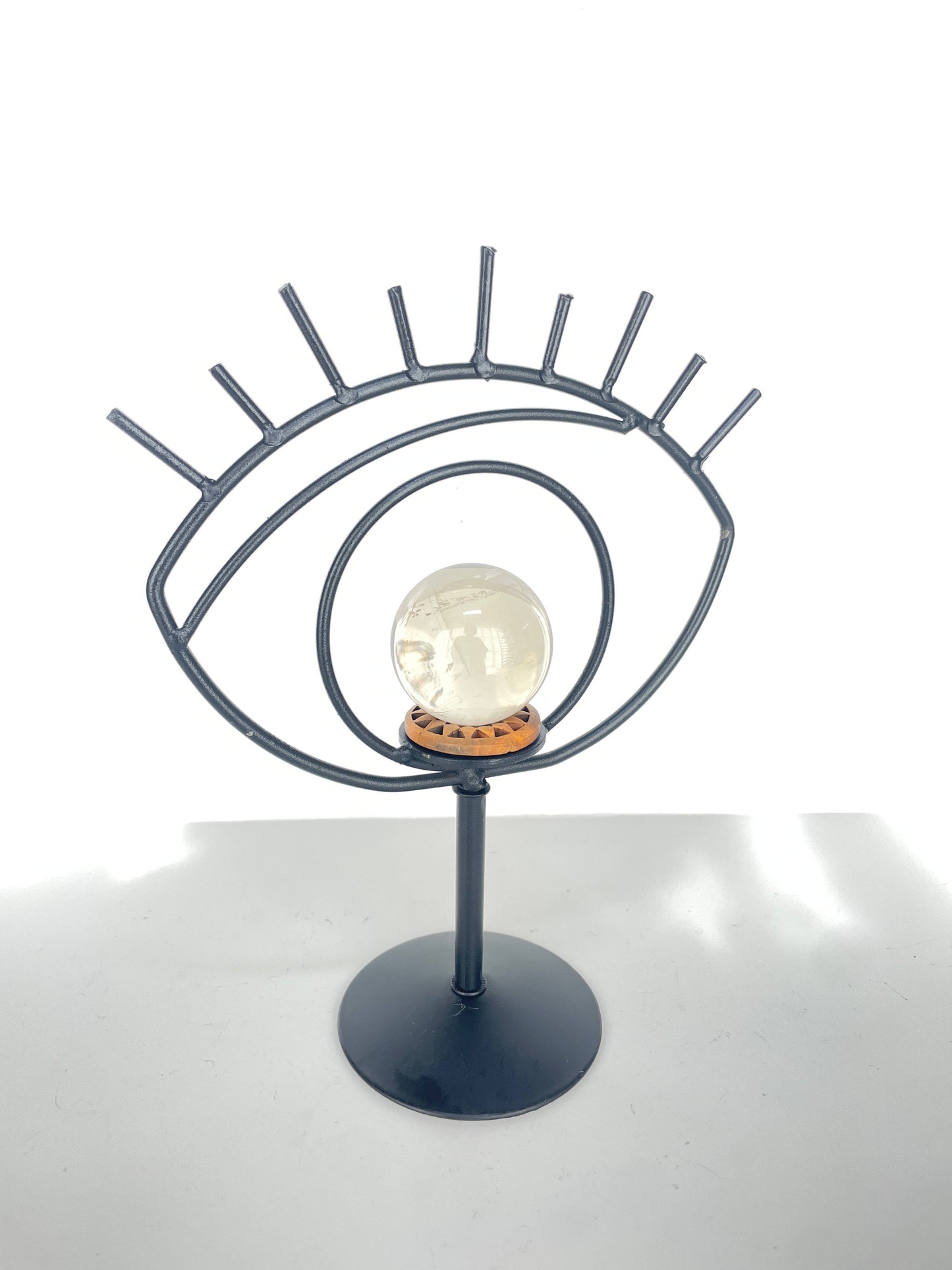 Evil Eye Crystal Ball Holder With Ball | 8" Metal Eye | Clear Quartz Sphere