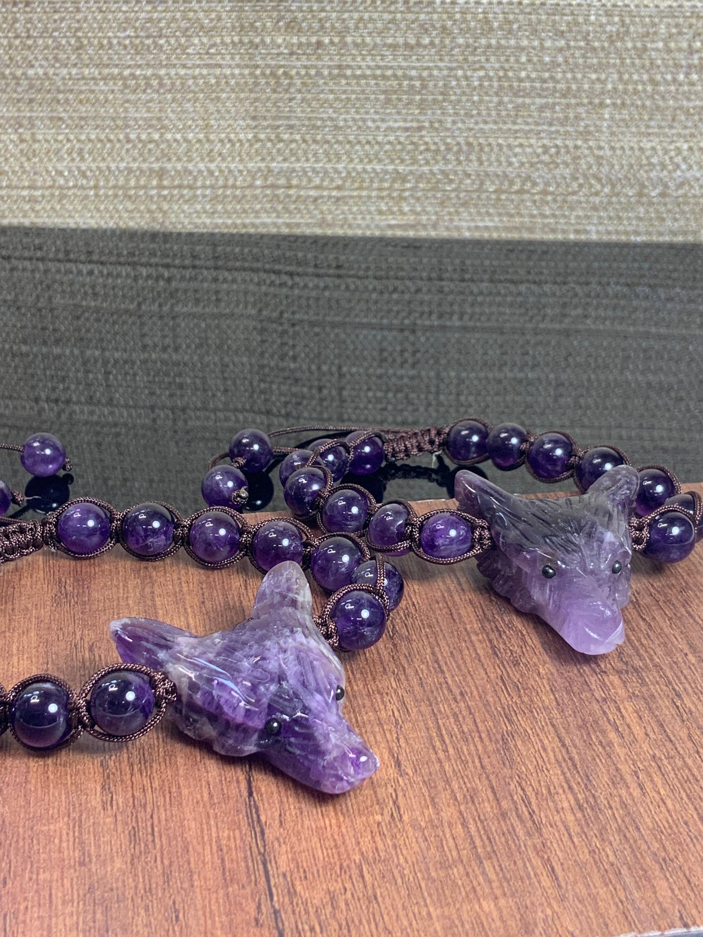 Amethyst Wolf Spirit Animal Woven Gemstone Bracelet