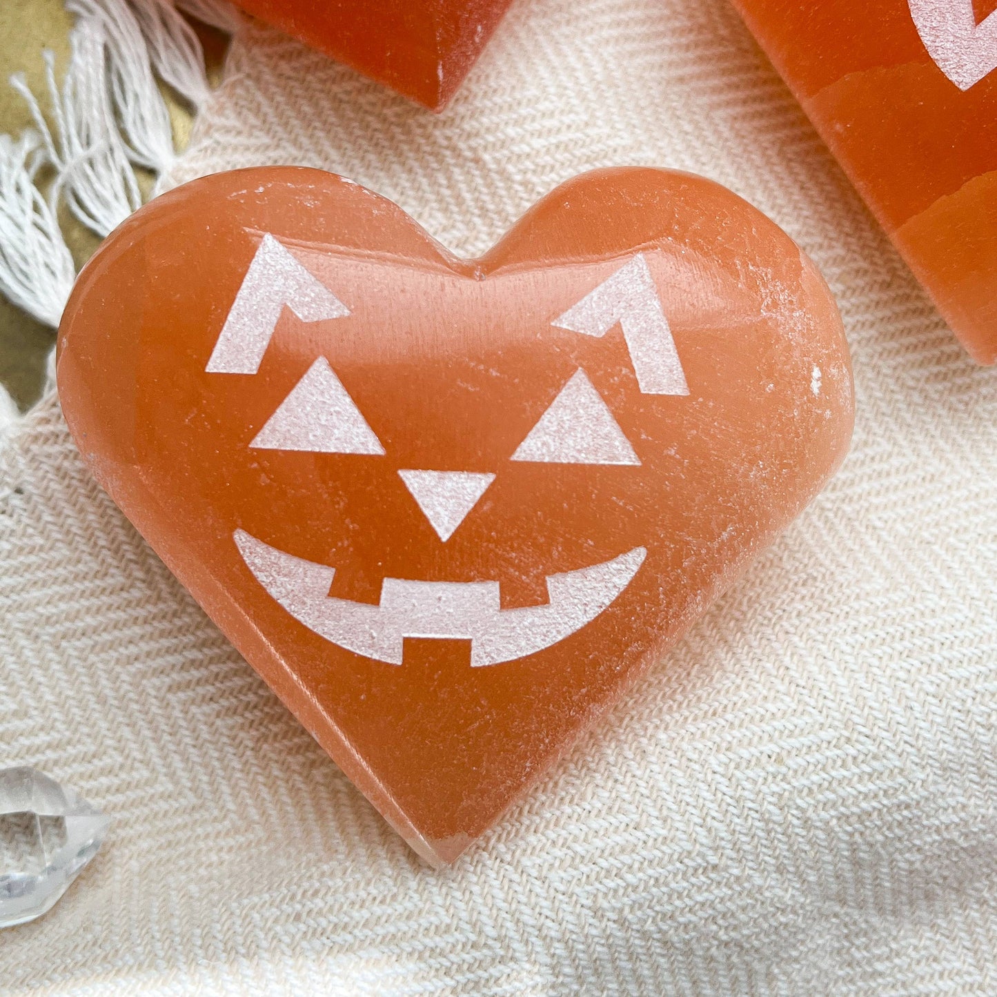 "Heart-O-Lantern" Halloween Selenite Jack-o-Lantern Hearts