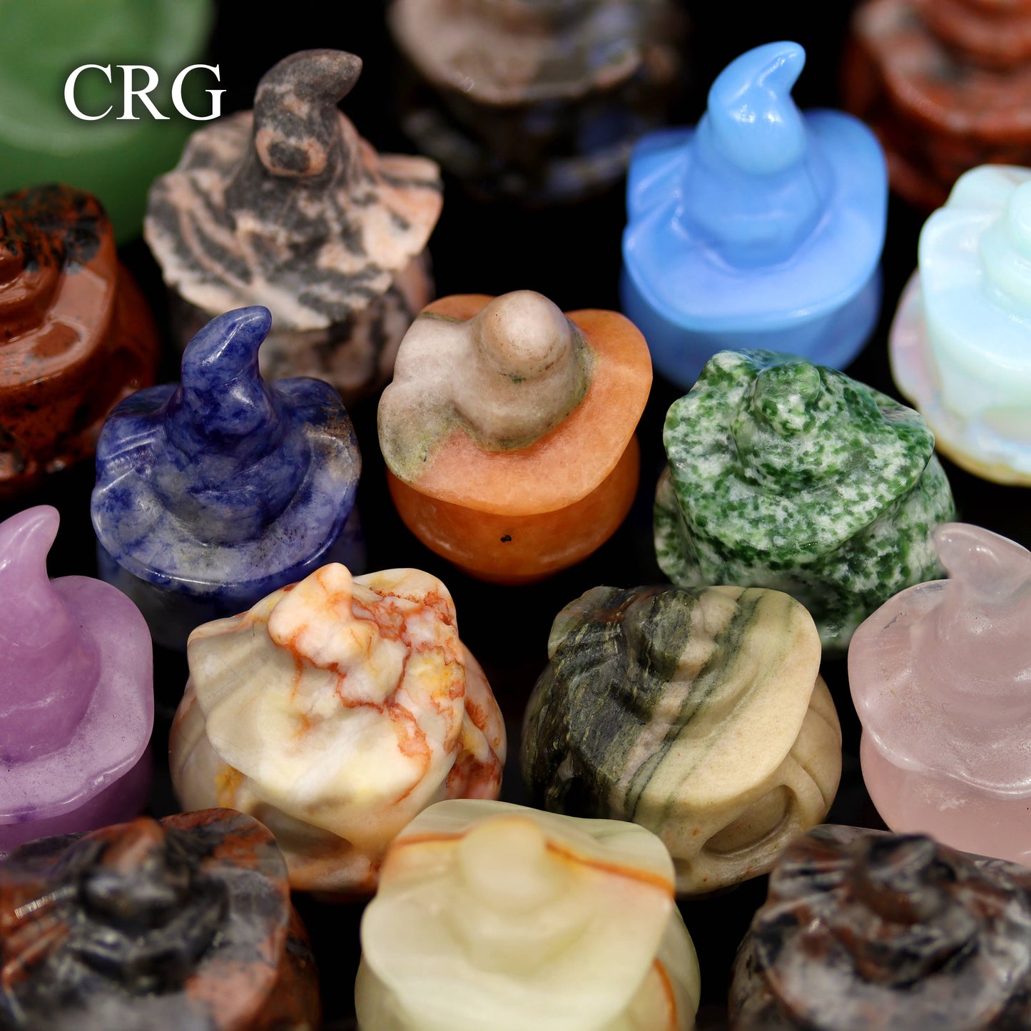Assorted Gemstone Pumpkin Jack O' Lanterns with Witch Hat Pocket Stone