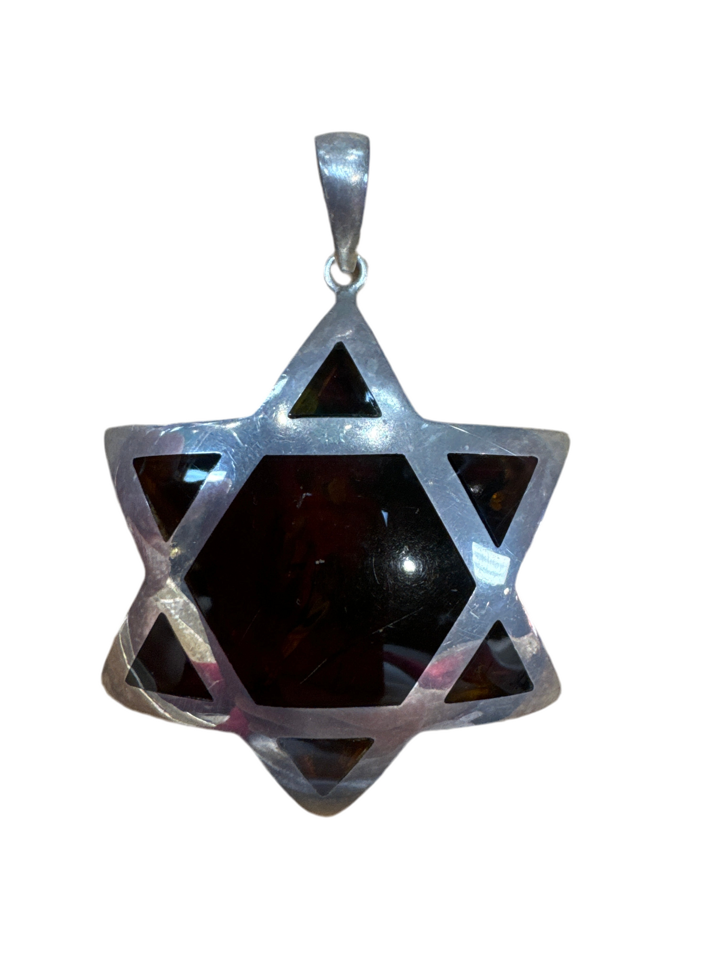 Black Amber Star Of David Pendant Sterling Silver