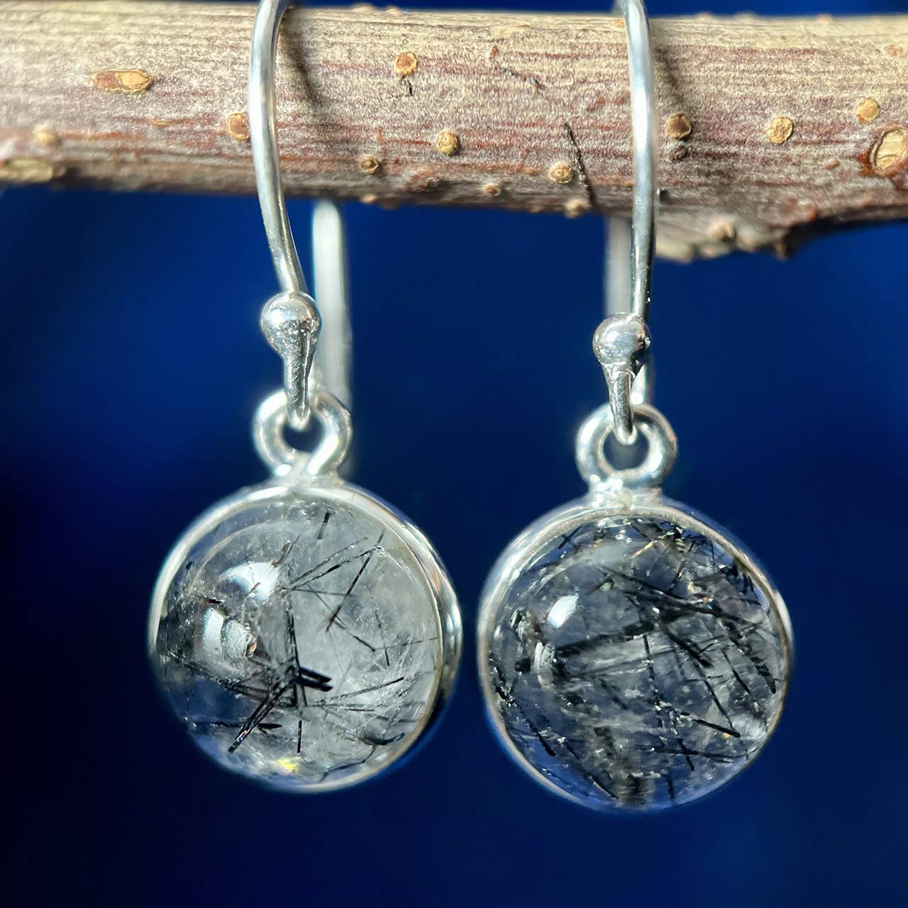 Black Rutilated Quartz Sterling Silver Earrings