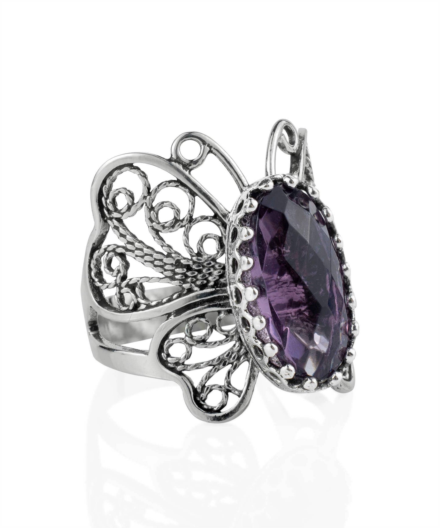 Amethyst Filigree Butterfly Sterling Silver Ring | Size 6