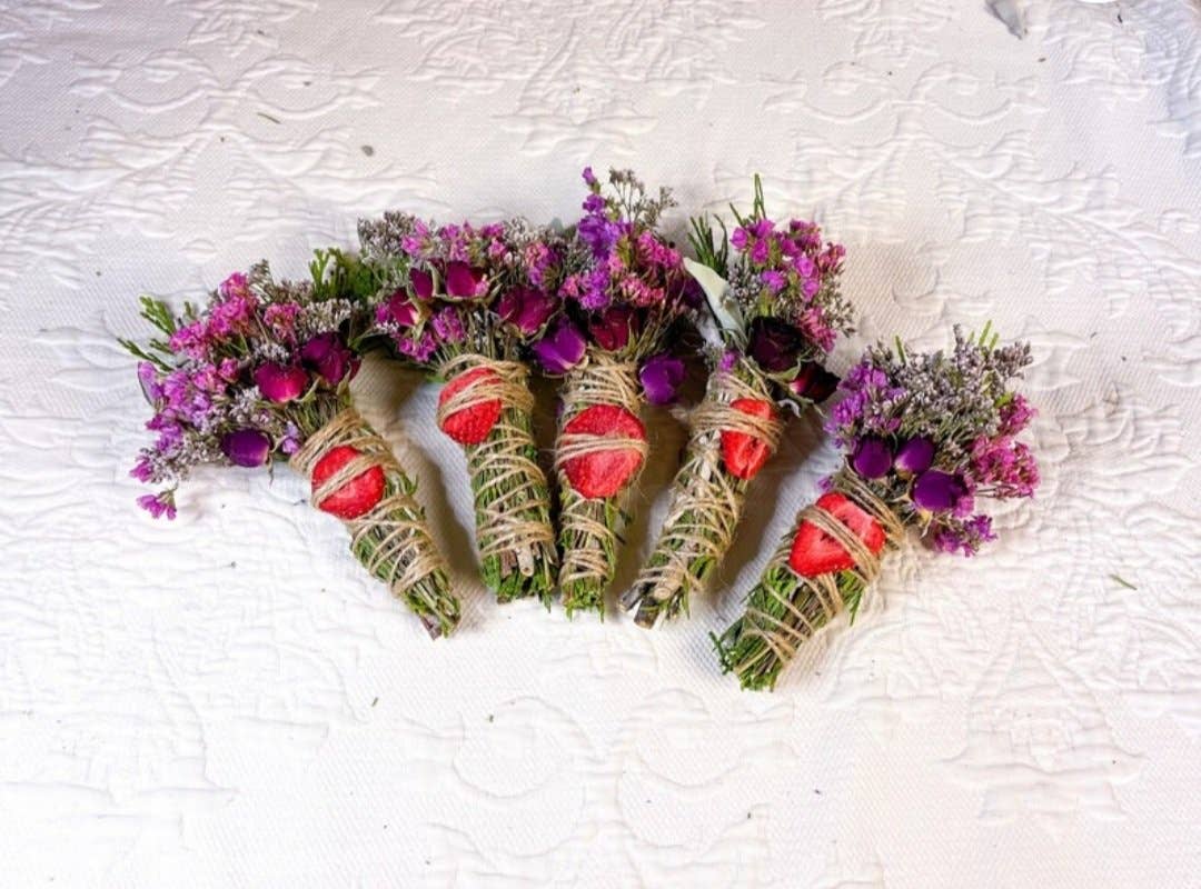 Sage, Cedar, and Strawberry Summer Smudge Stick With Crystal