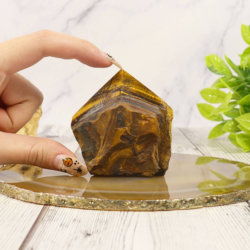 Tiger's Eye Point with Semi-Rough Natural Base