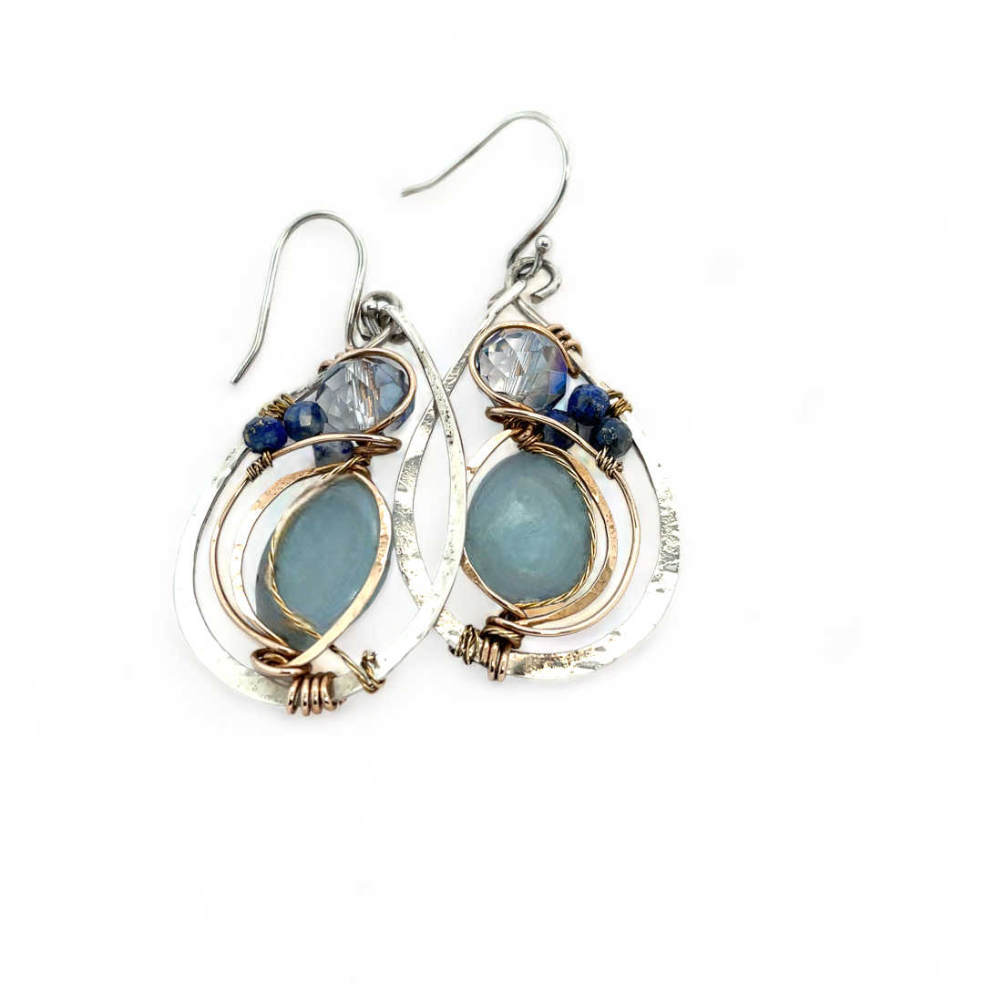 Amazonite Kyanite and Crystal Water Drop Earrings
