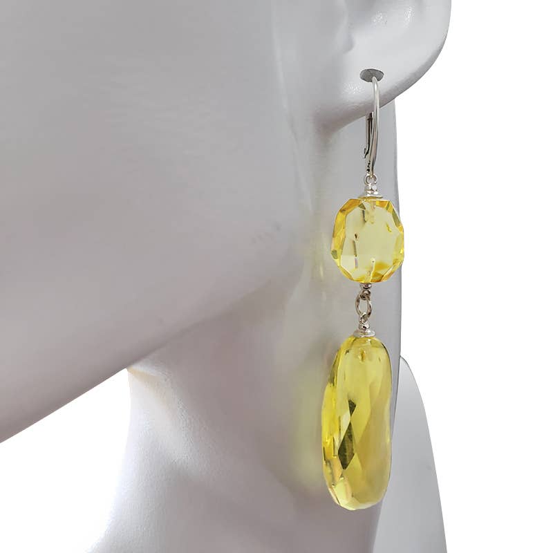 Faceted Citrine Amber Sterling Silver Earrings