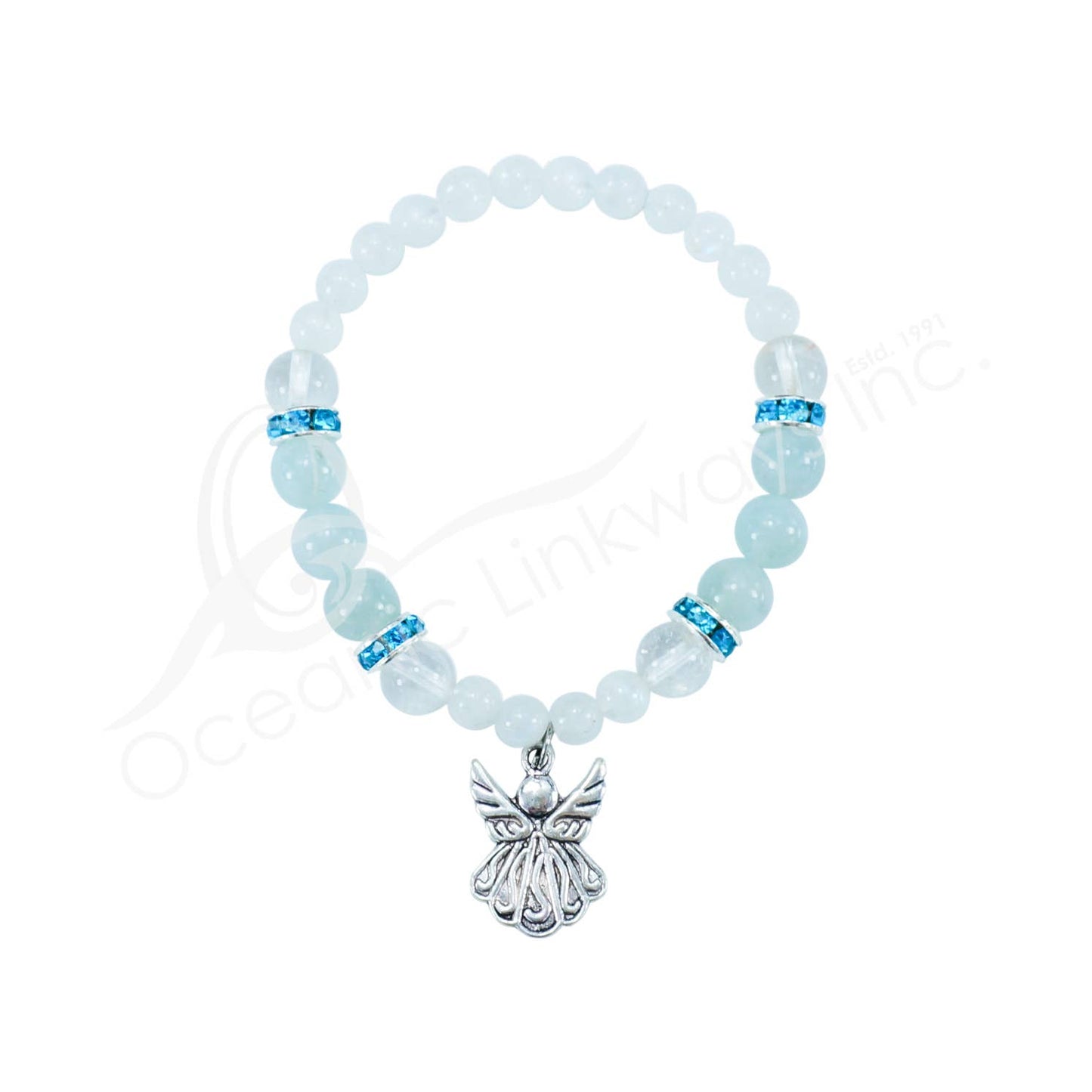 Moonstone and Rainbow Aquamarine Angel Charm Bracelet