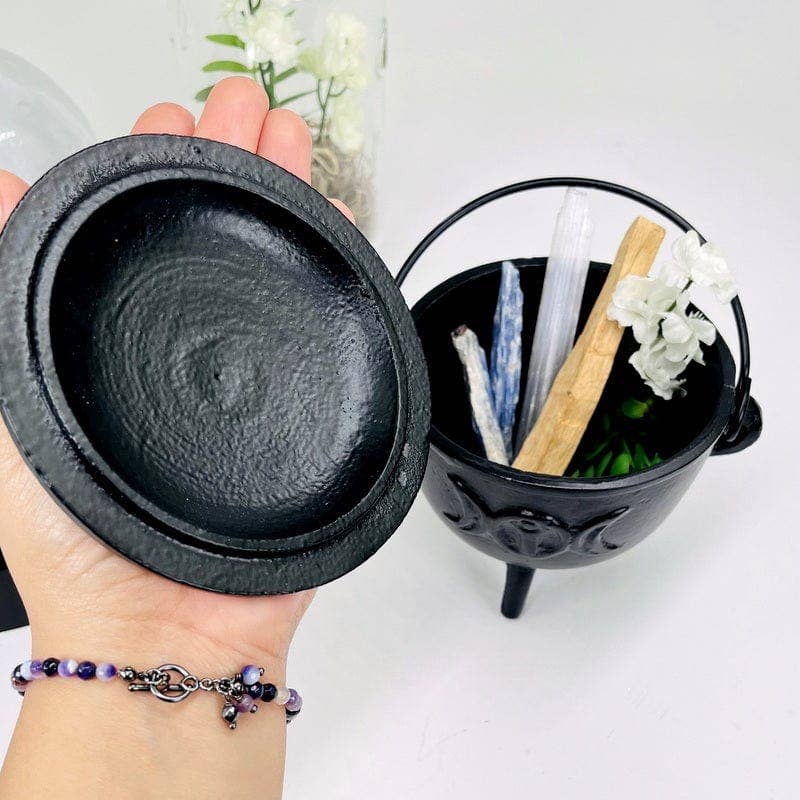 Crystal Cauldron with Triple Moon Accent Halloween Decor