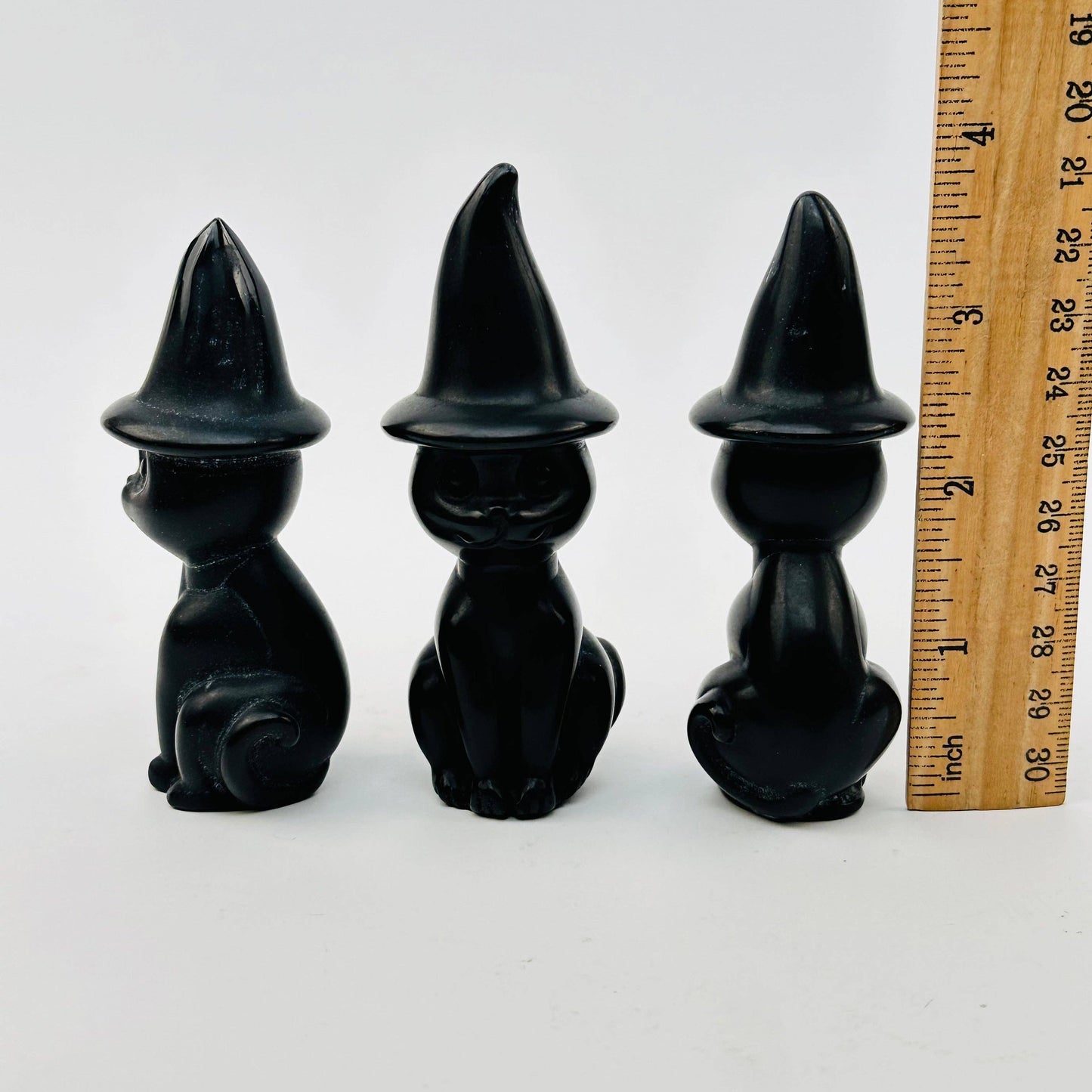 Black Onyx Crystal Cat with Hat - Halloween Decor