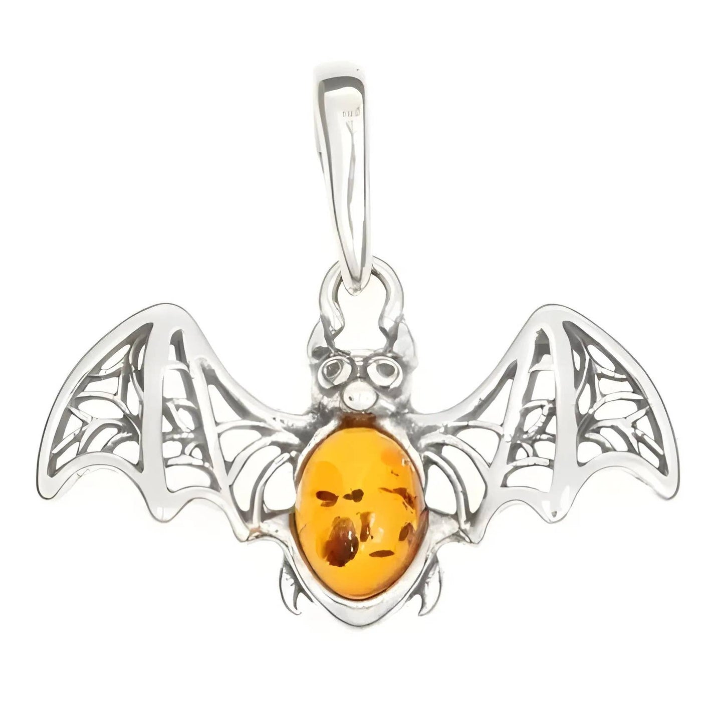 Cognac Amber Sterling Silver Small Bat Pendant