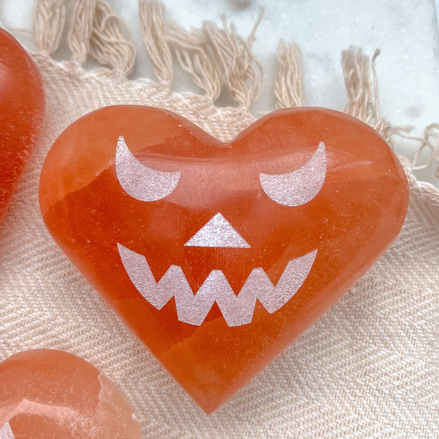 "Heart-O-Lantern" Halloween Selenite Jack-o-Lantern Hearts