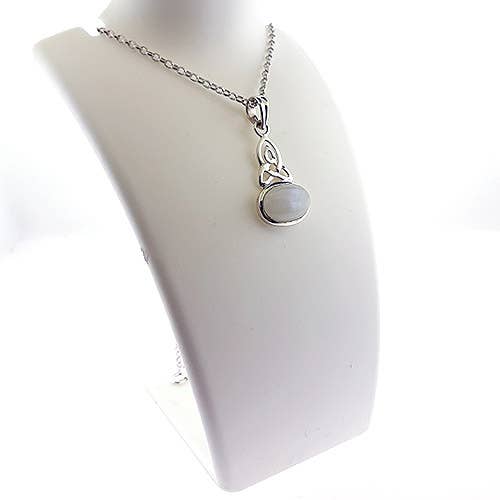 Celtic Trinity Symbol with Rainbow Moonstone in Sterling Silver