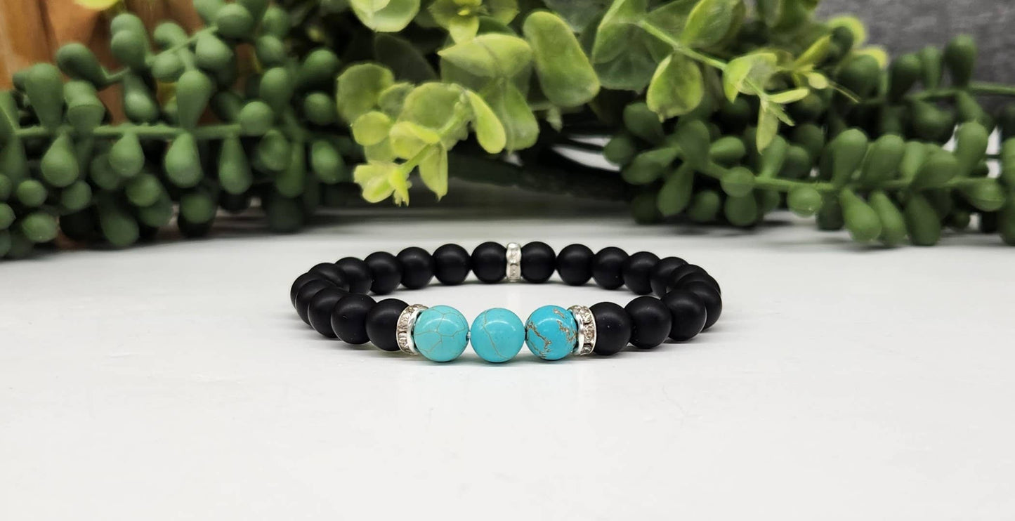 Turquoise & Black Matte Obsidian Bracelet