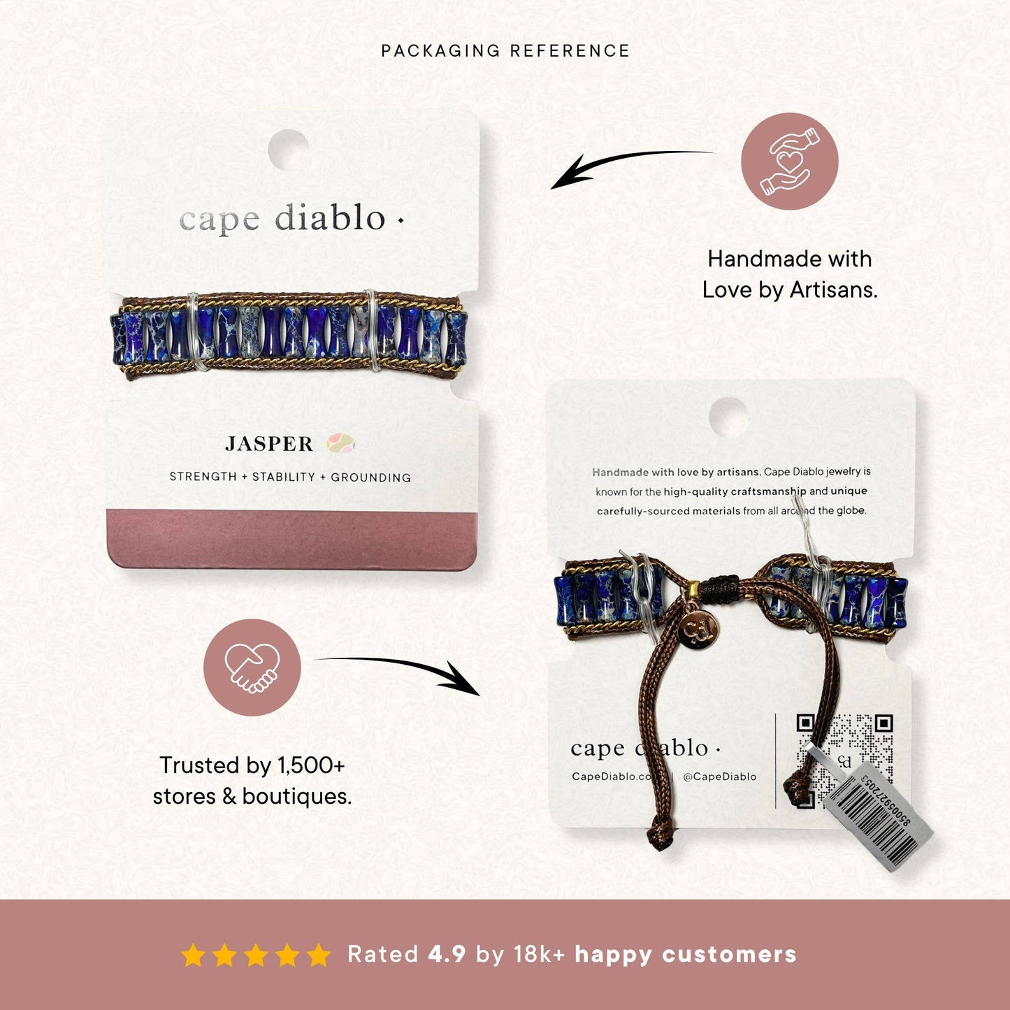 Healing Jasper Love Wrap Bracelet | Strength, Stability, Grounding | Cape Diablo