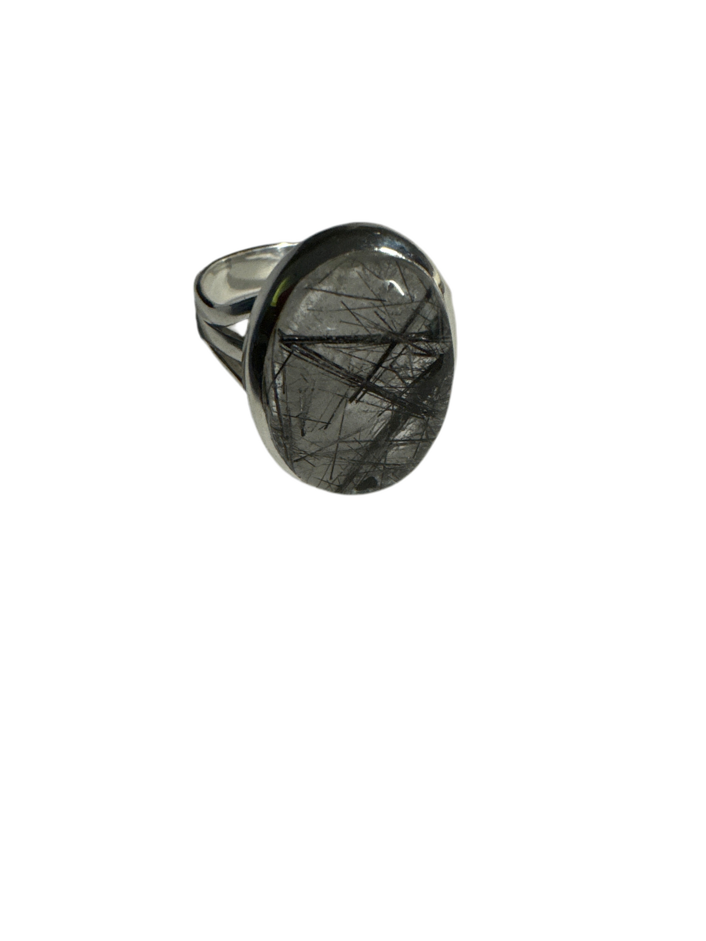 Black Rutile Quartz Sterling Silver Ring (Size 10)