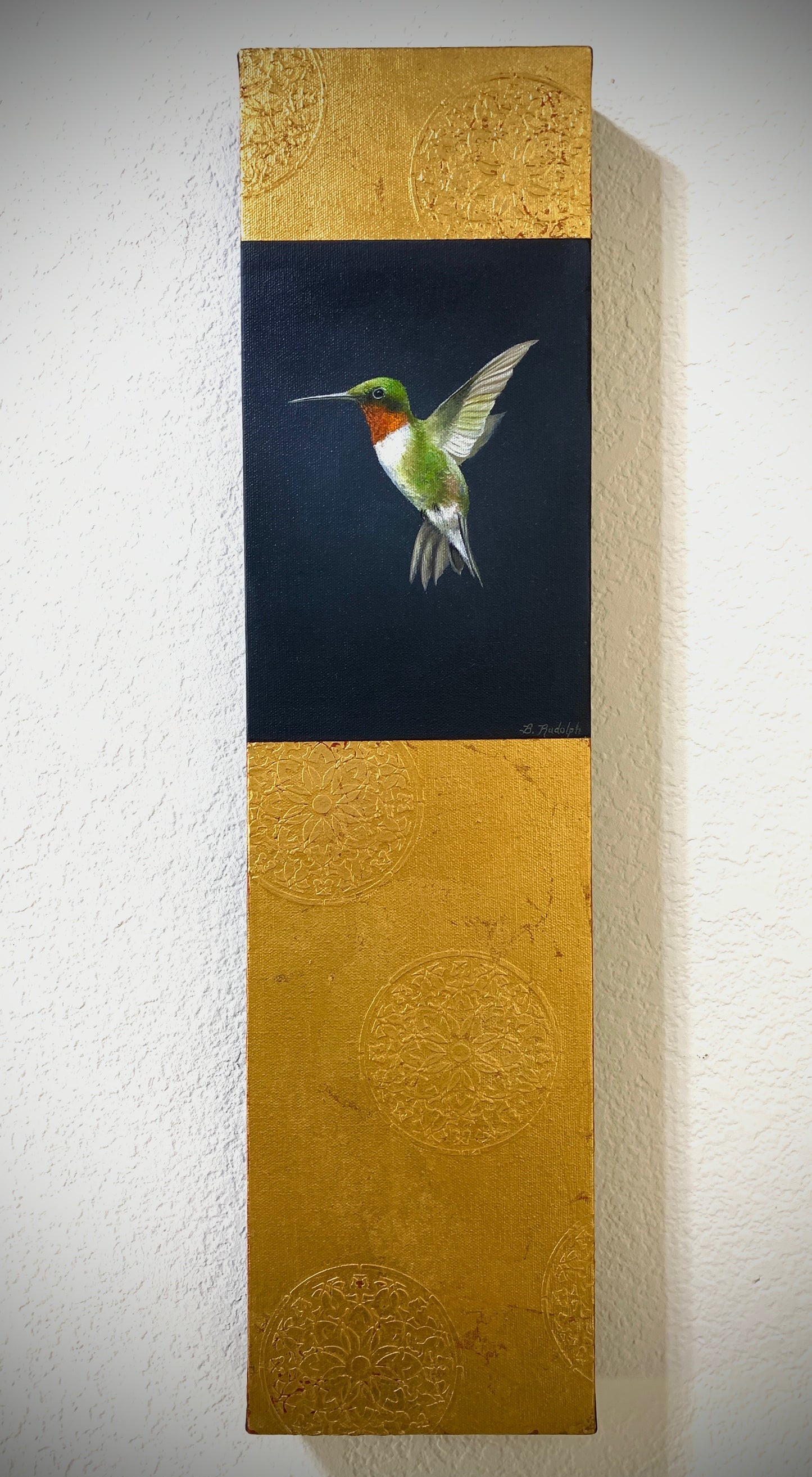 Hummingbird Painting On Gold Leaf by Barbara Rudolph