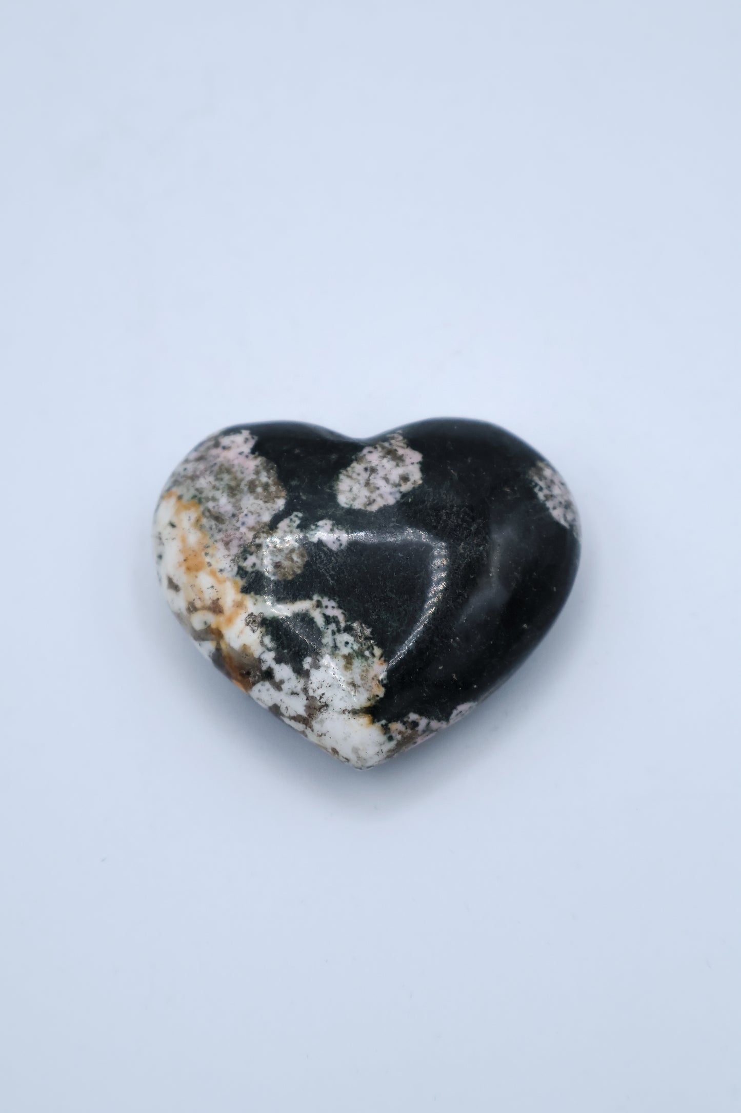 Polished Black Jade with Pink Thulite Crystal Heart