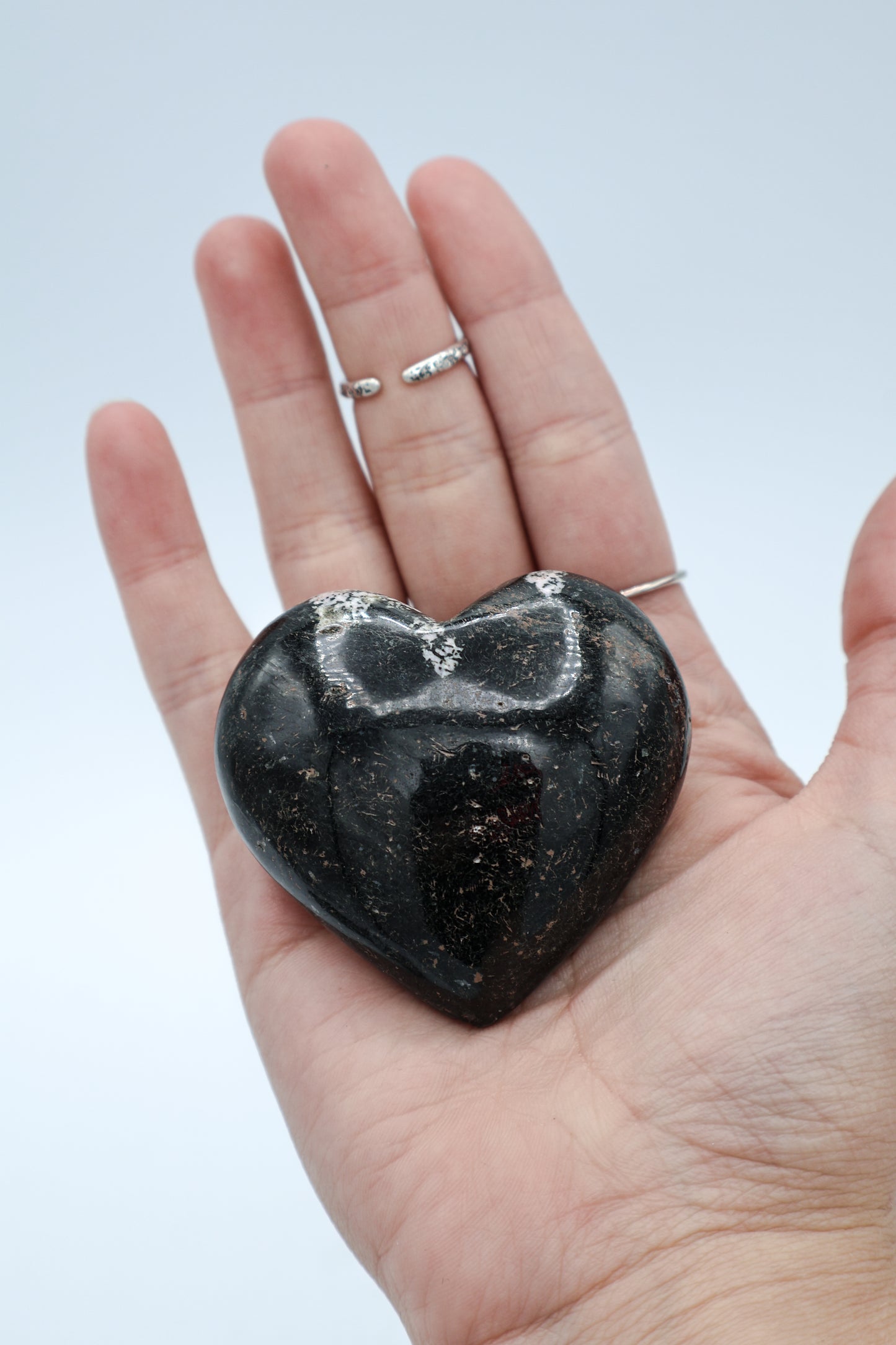 Polished Black Jade with Pink Thulite Crystal Heart