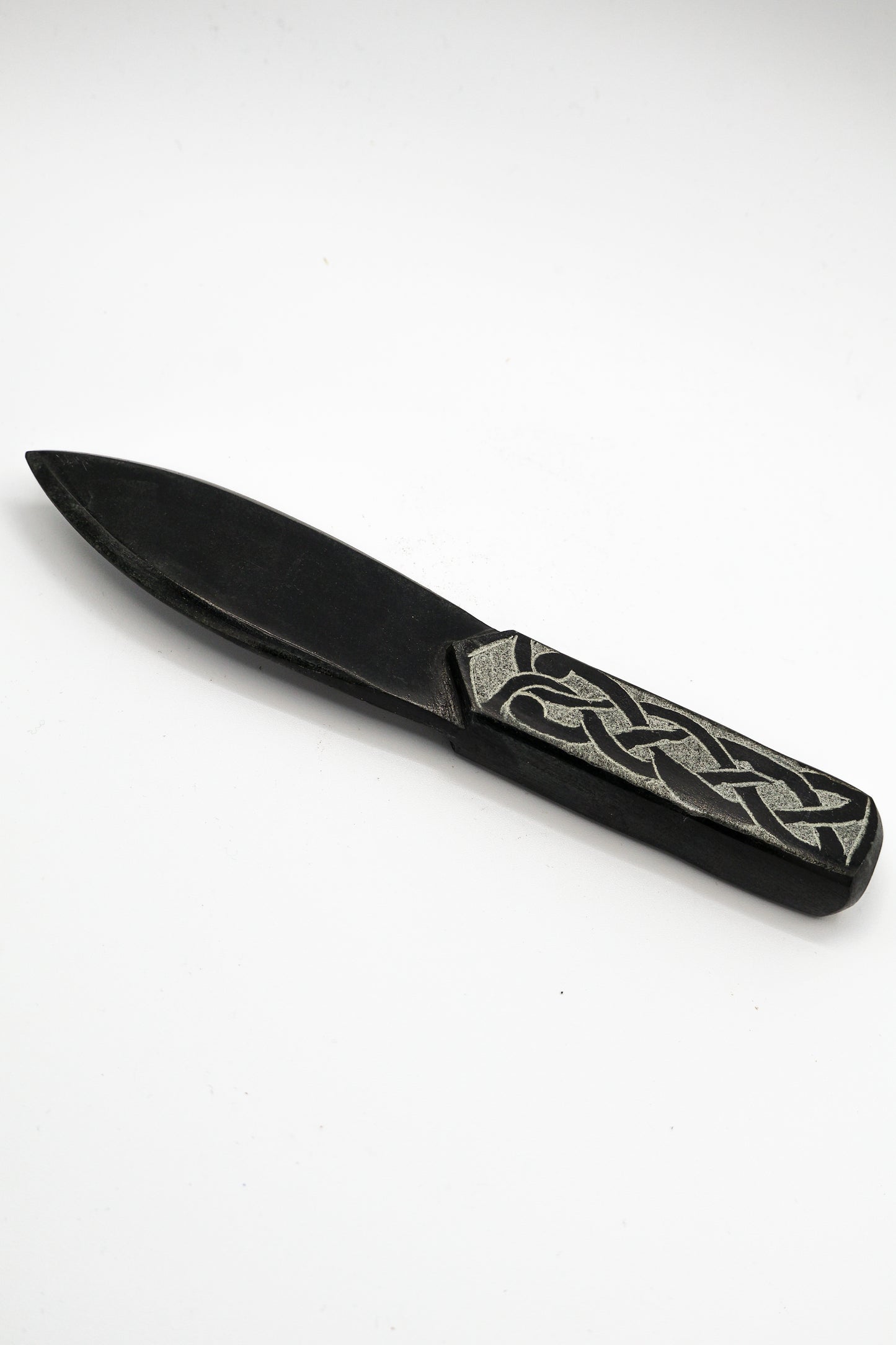 7" Black Soapstone Athame Cord Cutting Knife with Celtic Handle Design