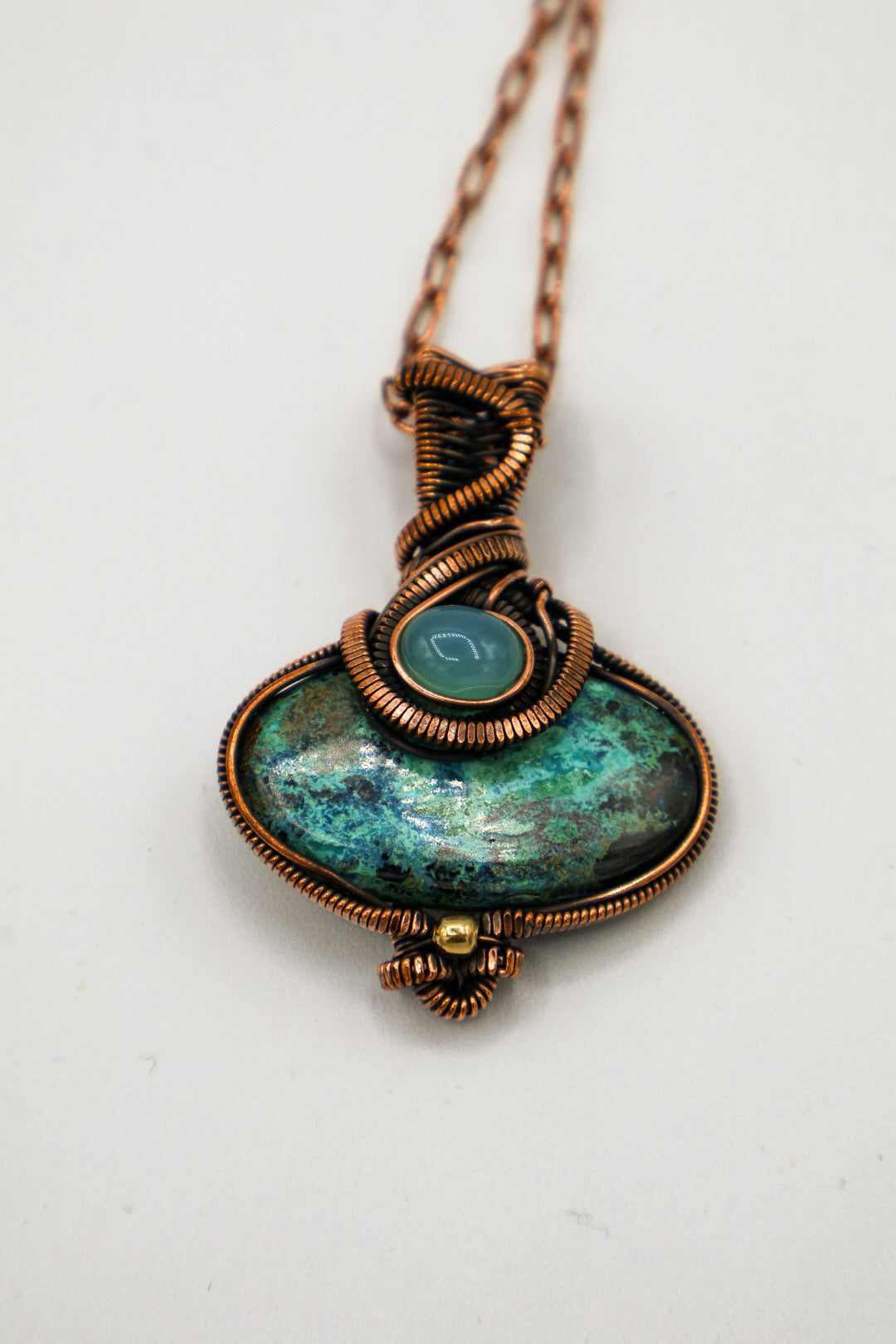 Chrysocolla Handmade Copper Wrapped Pendant with Gemstone