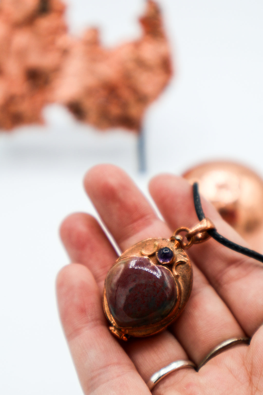 Copper Intention Necklace With Gemstone | Poison Locket Box Pendant or Cylinder