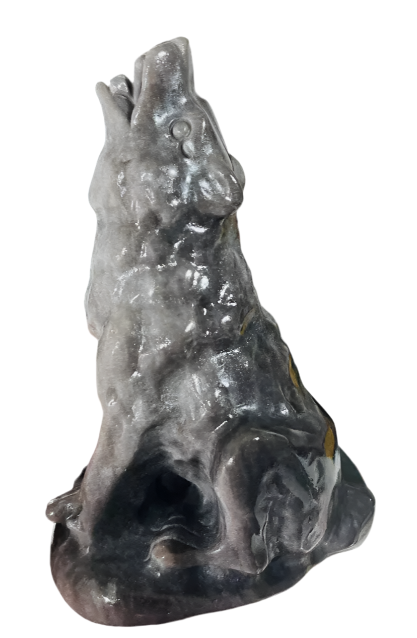Carved Wolf Howling | Silver Sheen Obsidian