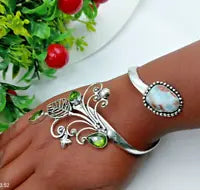 Larimar & Blue Topaz Gemstone Sterling Silver Cuff Bracelet