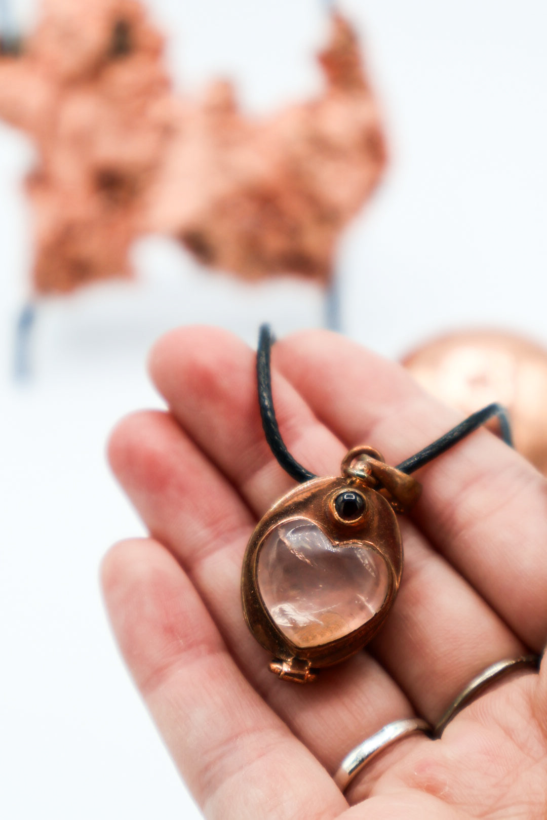 Copper Intention Necklace With Gemstone | Poison Locket Box Pendant or Cylinder