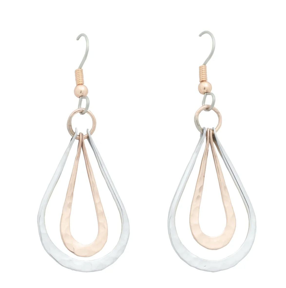 2-Tone Copper and Silver Teardrop Dangle Earrings