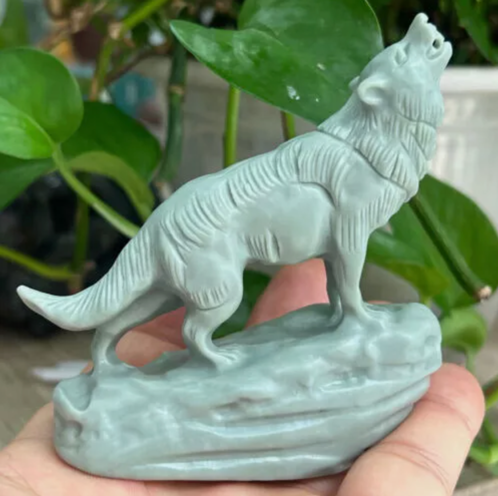 Hand Carved Lushan Jade Quartz Wolf
