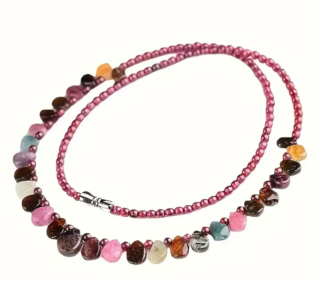Natural Garnet & Rainbow Tourmaline Necklace