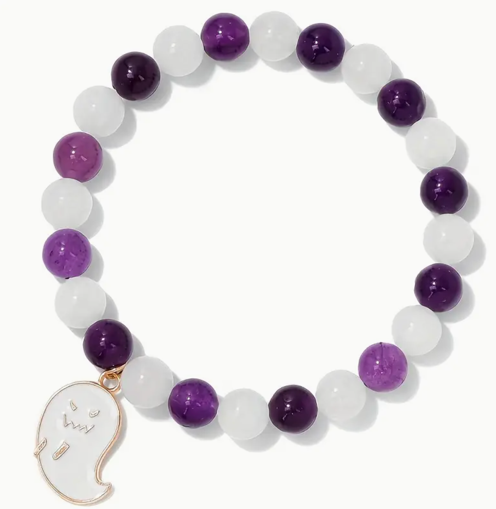 Halloween Charm Bracelet - Natural Agate with Ghost