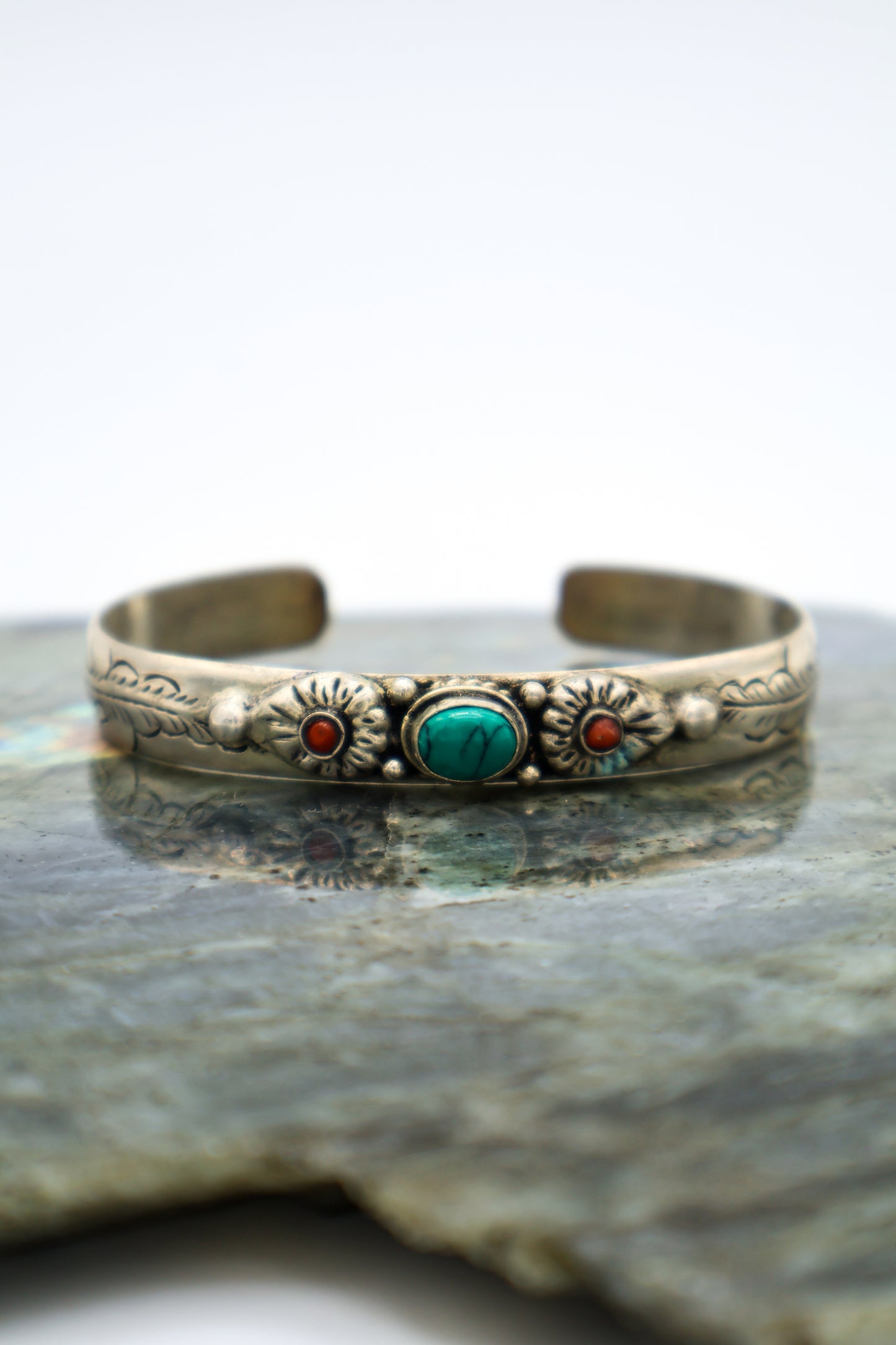 Turquoise Flower Sterling Silver Cuff Bracelet
