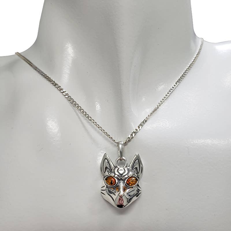 Fox Cognac Amber Sterling Silver Pendant