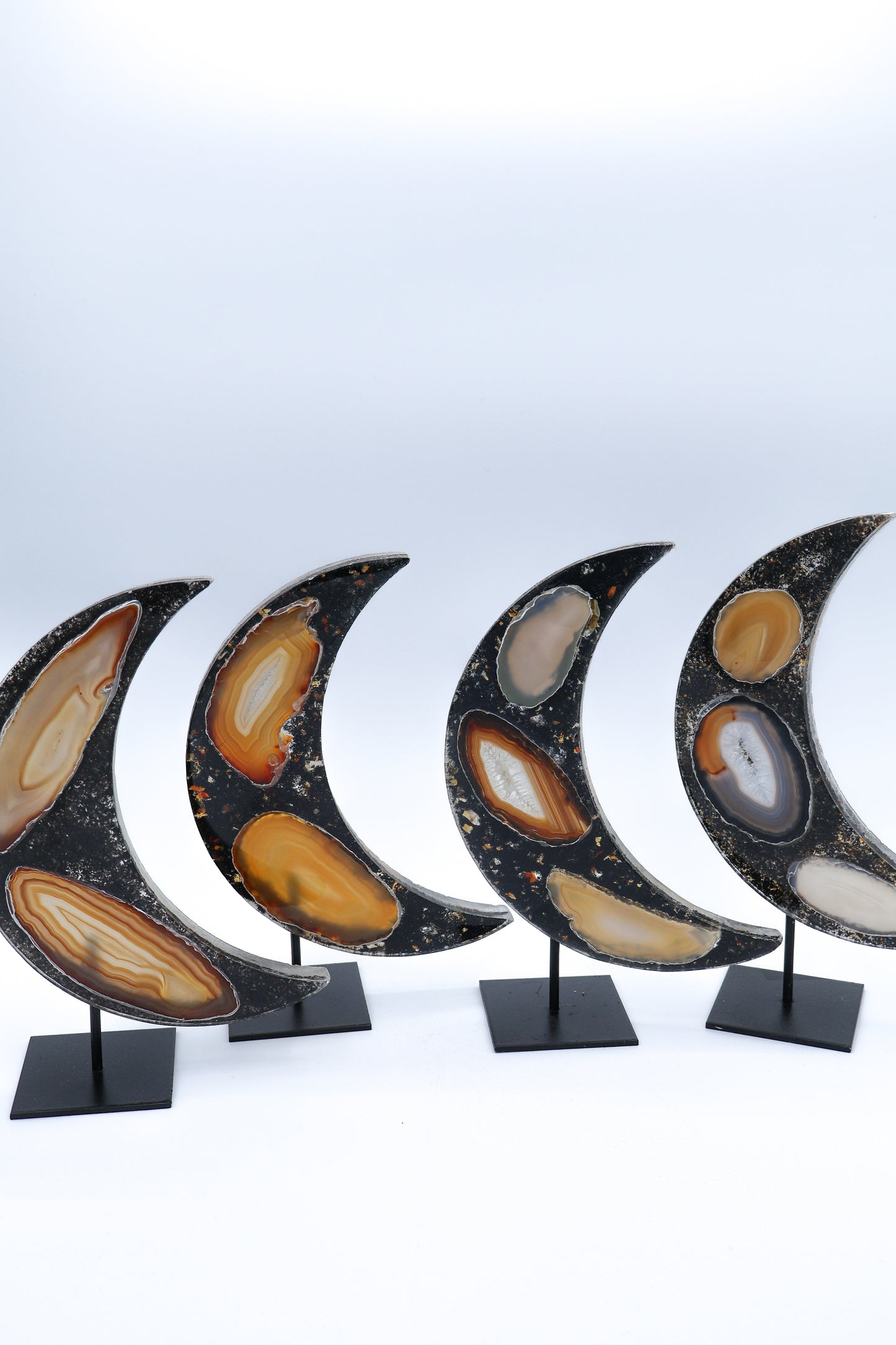 Agate Crescent Moon with Black Stand