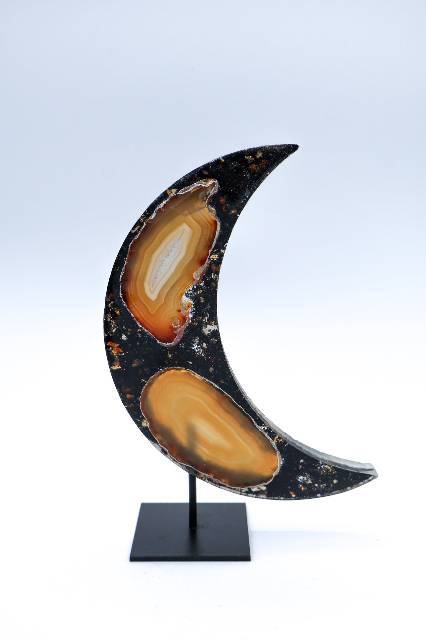 Agate Crescent Moon with Black Stand
