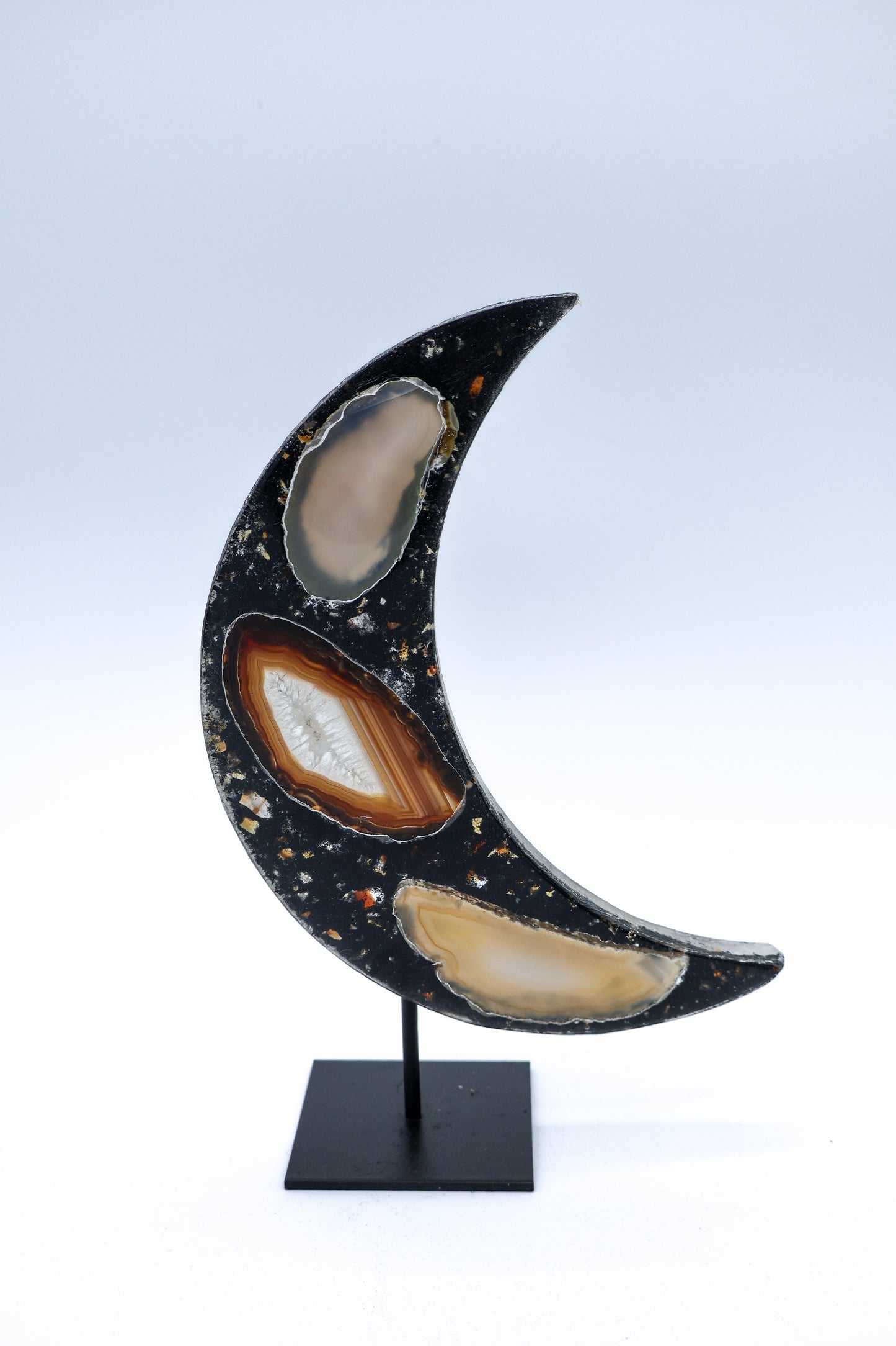 Agate Crescent Moon with Black Stand