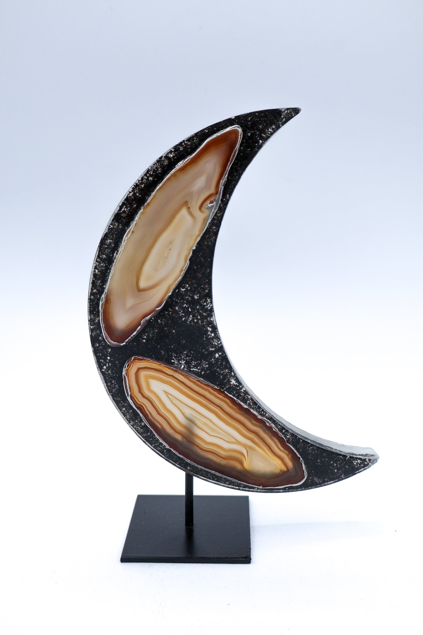 Agate Crescent Moon with Black Stand