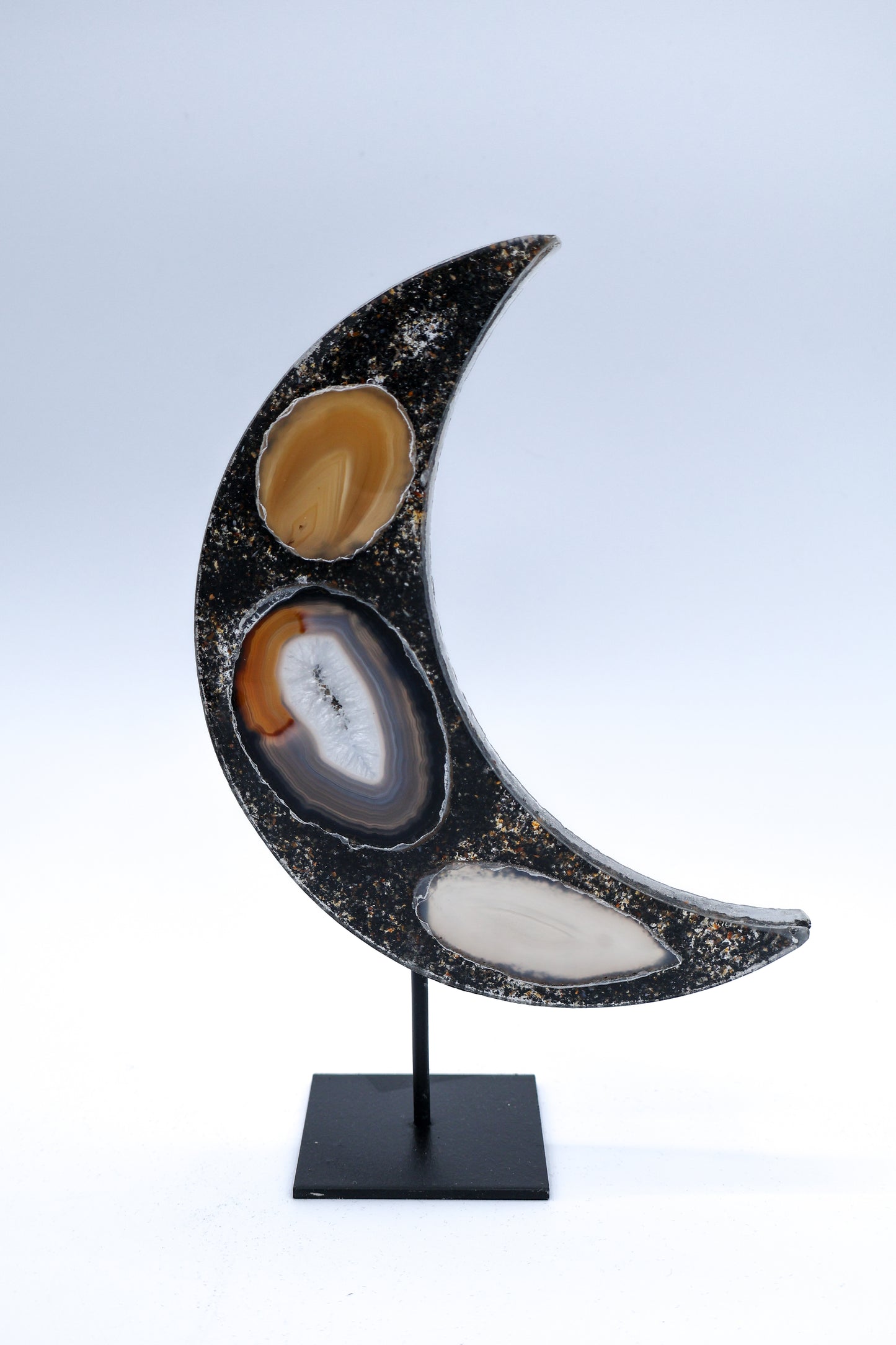 Agate Crescent Moon with Black Stand
