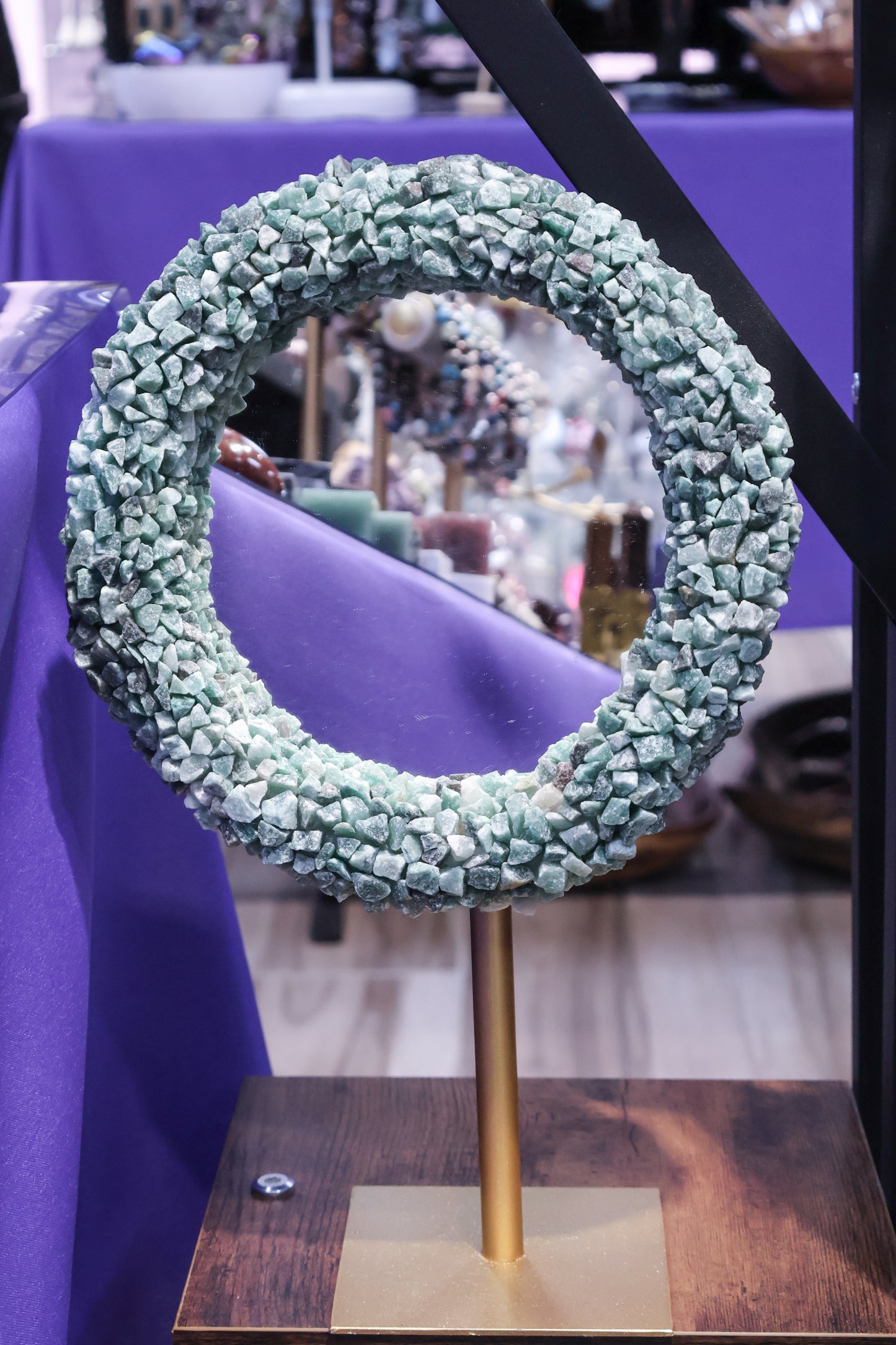 Amazonite Gemstone Mirror with Gold Stand