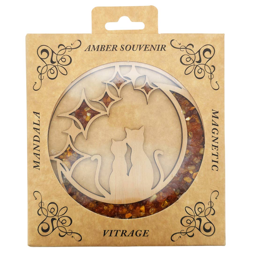 This Amber and Wood Cats Suncatcher and Magnet Decor