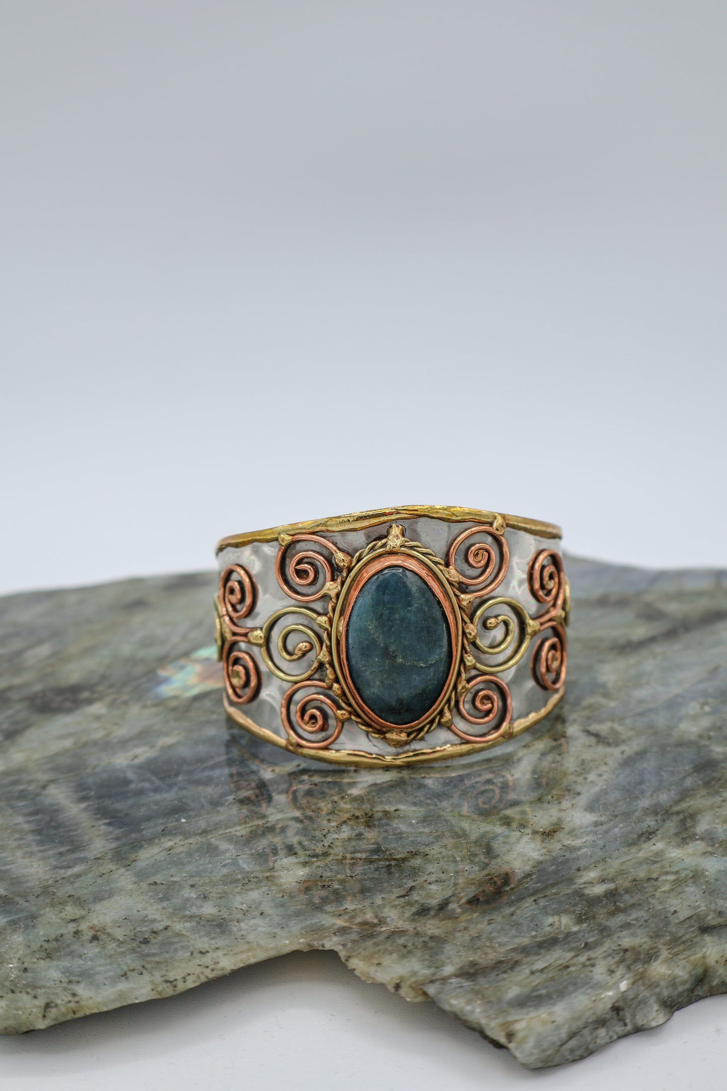 Mixed Metal Cuff Bracelet w/ Semiprecious Stone