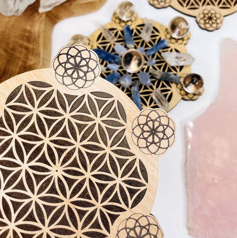Flower of Life with Seed of Life Crystal Grid - Wooden Grid