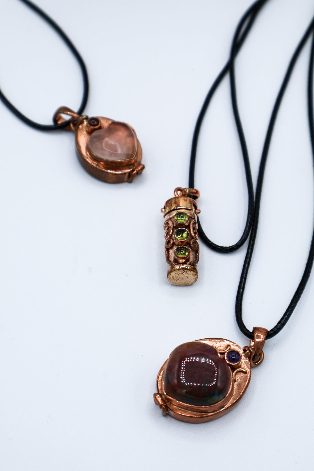 Copper Intention Necklace With Gemstone | Poison Locket Box Pendant or Cylinder