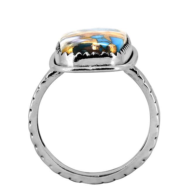 Oyster Copper Turquoise 925 Sterling Silver Statement Ring Size 6