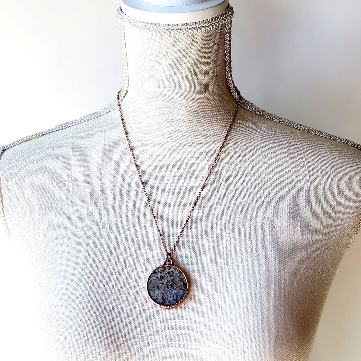 Copper Wrapped Moss Agate Orb Necklace