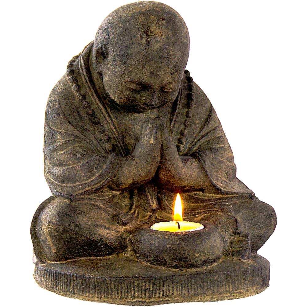 Volcanic Stone Statue Praying Monk with Tealight Holder